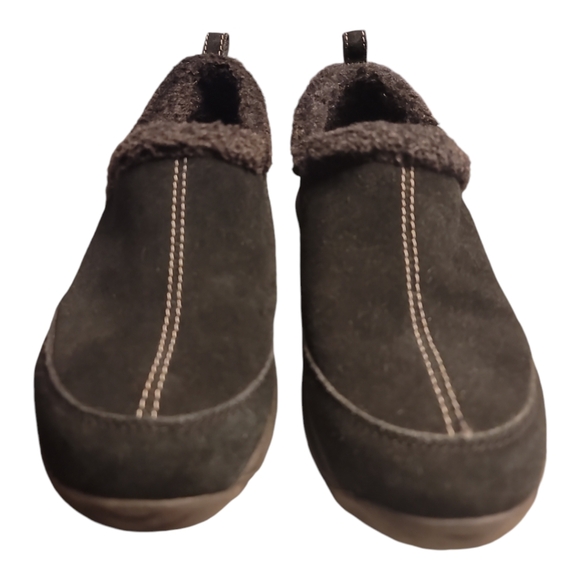 Lands End slip-on loafer black suede faux fur womens 8.5B  247709 - Picture 1 of 7
